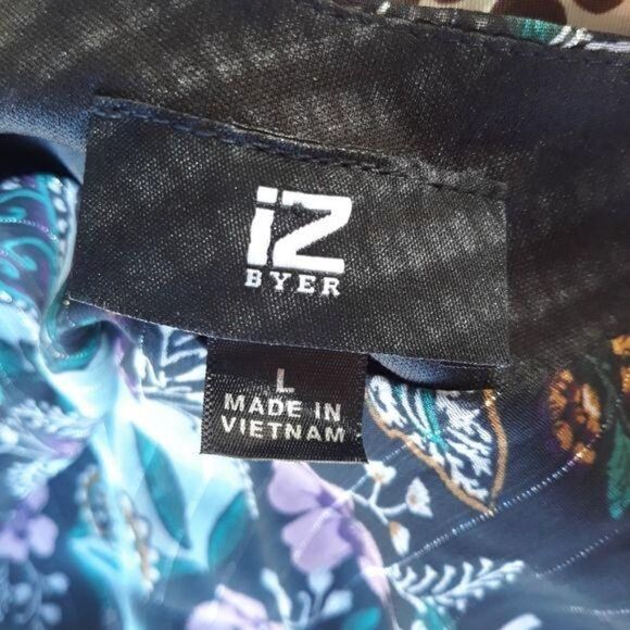 90's Iz Byer Boho Ruffled Bell Sleeve Metallic Threading FLoral Blouse Blue Sz L - Picture 2 of 12